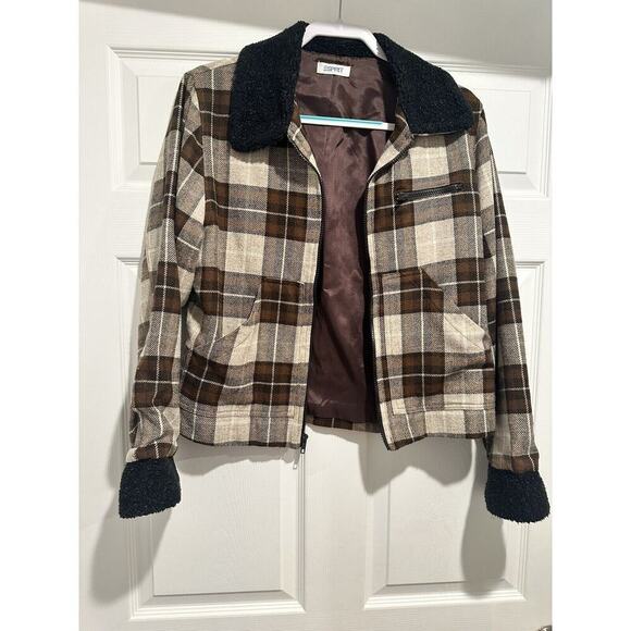 Esprit Jackets & Blazers - Esprit brown plaid zipper jacket size small
